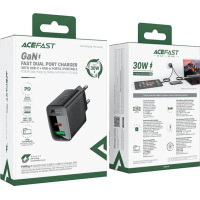 Зарядний пристрій Acefast 2xUSB 30W (USB-C+USB-A) Gan A98 Black (6974316283263) Diawest