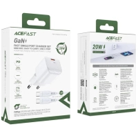 Зарядний пристрій Acefast USB-C 20W Gan A73 mini + USB-C cable Fast Charger White (6974316282655) Diawest