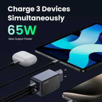 Зарядний пристрій Ugreen 3xUSB 65W (2xUSB-C+USB-A) Gan Nexode Fast Charger Grey X553 (35042) Diawest