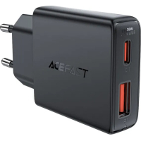 Зарядний пристрій Acefast 2xUSB 30W (USB-C+USB-A) Gan A69 ultra-thin Fast Charger Black (6974316282709) Diawest
