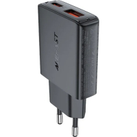 Зарядний пристрій Acefast 2xUSB 30W (USB-C+USB-A) Gan A69 ultra-thin Fast Charger Black (6974316282709) Diawest