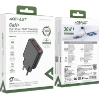 Зарядний пристрій Acefast 2xUSB 30W (USB-C+USB-A) Gan A69 ultra-thin Fast Charger Black (6974316282709) Diawest