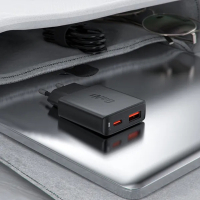 Зарядний пристрій Acefast 2xUSB 30W (USB-C+USB-A) Gan A69 ultra-thin Fast Charger Black (6974316282709) Diawest