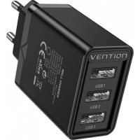 Зарядний пристрій Vention 3xUSB A 12W Black (FEAB0-EU) Diawest