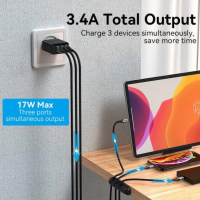 Зарядний пристрій Vention 3xUSB A 12W Black (FEAB0-EU) Diawest