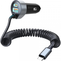 Зарядний пристрій Choetech 2xUSB 65W (1xUSB-C+1USB-A) PD 30W with spring Type-C cable 1.2M black (TC0030-BK) Diawest