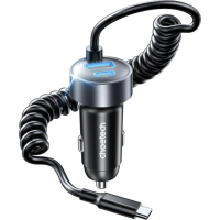 Зарядний пристрій Choetech 2xUSB 65W (1xUSB-C+1USB-A) PD 30W with spring Type-C cable 1.2M black (TC0030-BK) Diawest