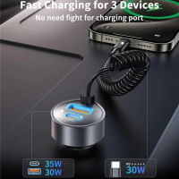 Зарядний пристрій Choetech 2xUSB 65W (1xUSB-C+1USB-A) PD 30W with spring Type-C cable 1.2M black (TC0030-BK) Diawest