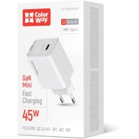 Зарядний пристрій ColorWay GaN Mini 45W PD Port PPS USB-C white (CW-CHS057PD-WT) Diawest