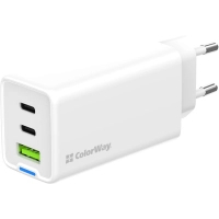Зарядний пристрій ColorWay GaN Mini 65W PD Port PPS USB (USB-2C1A) white (CW-CHS058PD-WT) Diawest