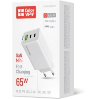 Зарядний пристрій ColorWay GaN Mini 65W PD Port PPS USB (USB-2C1A) white (CW-CHS058PD-WT) Diawest