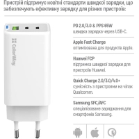 Зарядний пристрій ColorWay GaN Mini 65W PD Port PPS USB (USB-2C1A) white (CW-CHS058PD-WT) Diawest