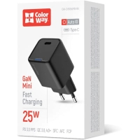 Зарядний пристрій ColorWay GaN Mini 25W PD Port PPS USB-C black (CW-CHS052PD-BK) Diawest