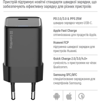 Зарядний пристрій ColorWay GaN Mini 25W PD Port PPS USB-C black (CW-CHS052PD-BK) Diawest