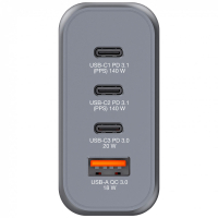 Зарядний пристрій Verbatim GaN 140 W 4 ports (2xUSB-C-140 W,USB-C 20 W /USB-A -3.0) (32203) Diawest