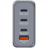 Зарядний пристрій Verbatim GaN 100 W 4 ports (2xUSB-C-100 W,USB-C 65 W /USB-A -3.0) (32202) Diawest