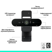 Веб-камера Logitech Brio 4K Ultra HD for Business Graphite (960-001746) Diawest