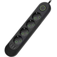 Мережевий фільтр живлення Voltronic F04U, 4роз EU, 3*USB Black (F04U-Black) Diawest