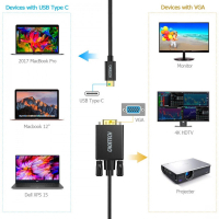 Кабель мультимедійний USB-C to VGA 1.8m FHD60Hz black Choetech (XCV-1801-BK) Diawest
