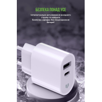 Зарядний пристрій MadeInFuture MFS12 12W 1xUSB-A + 1xUSB-C + cable USB-A to Lightning White (MIF82823) Diawest