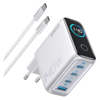 Зарядний пристрій Anker Laptop GaN 140W 3xUSB-C PD3.1 + USB-A + display + cable Silver (B2697G41) Diawest