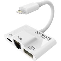 Адаптер Lightning to RJ45 Ethernet + USB 3.0 OTG + Lightning Promate (gigalink-i.white) Diawest