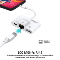Адаптер Lightning to RJ45 Ethernet + USB 3.0 OTG + Lightning Promate (gigalink-i.white) Diawest