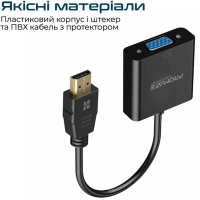 Перехідник HDMI to VGA black Promate (prolink-h2v.black) Diawest