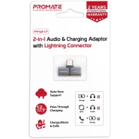 Перехідник Lightning M to 2xLightning F Audiо + Charge Promate (ihinge-lt.grey) Diawest