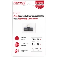 Перехідник Lightning M to 2xLightning F Audiо + Charge Promate (ihinge-lt.black) Diawest
