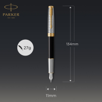 Ручка пір'яна Parker SONNET 17 Metal & Black Lacquer GT  FP18 F (68 111) Diawest