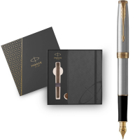 Ручка пір'яна Parker SONNET 17 Stainless Steel GT FP F + блокнот Parker + подар.упаковка GIFT24 (84 111b24) Diawest
