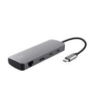 Концентратор Trust USB-C 8-in1 1xUSB-А 3.2/USB-A 2.0/2xUSB-С/HDMI/Ehernet/SD/microSD aluminium 0.15m grey (25672_TRUST) Diawest