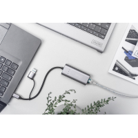 Перехідник USB-C + USB 3.0 to RJ45 2500Mbps Ethernet Digitus (DN-3028) Diawest