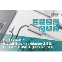 Перехідник USB-C + USB 3.0 to RJ45 2500Mbps Ethernet Digitus (DN-3028) Diawest