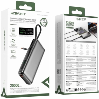 Батарея універсальна Acefast 20000mAh 130W PD, QC/3.0 USB-A+USB-C In/Out,build-in cable M22 Gray (6974316283904) Diawest