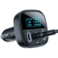 Зарядний пристрій Acefast B5 Car Charger 2xUSB-C + 1xUSB-A 101W OLED smart display Metal Black (6974316281436) Diawest