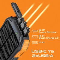 Батарея універсальна Promate 10000mAh PD/20W, QC/3/0, Solar, QI, IP65 (solartank-10pdqi.black) Diawest