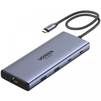 Порт-реплікатор Ugreen Dock CM639 USB3.2 Type-C --> HDMIx2, 60Hz/2xUSB-A/2xUSB-C 3.2/ RJ45/SD/TF/PD 100W (45380) Diawest