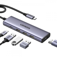 Порт-реплікатор Ugreen Dock CM511 5in1 USB3.1 Type-C --> HDMI 60Hz/3xUSB-А 3.0/Type-C/PD 100W (15597) Diawest