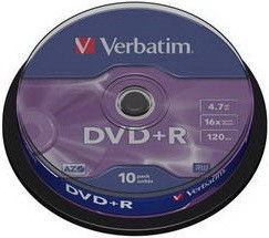 Диск DVD Verbatim 4.7Gb 16X CakeBox 10шт Silver (43498) Diawest