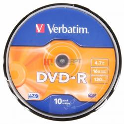 Диск DVD Verbatim 4.7Gb 16X CakeBox 10шт (43523) Diawest