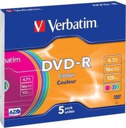 Диск Verbatim 4.7Gb 16X Slim case 5 шт Color (DVD-R 4,7GB 16x Slim Case 5шт (43557)) Diawest