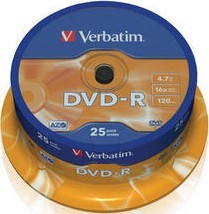 Диск Verbatim 4.7Gb 16X CakeBox 25шт (DVD-R 4,7GB 16x Spindle Packaging 25шт (43522)) Diawest