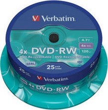 Диск DVD Verbatim 4.7Gb 4x CakeBox 25 шт silver (43639) Diawest