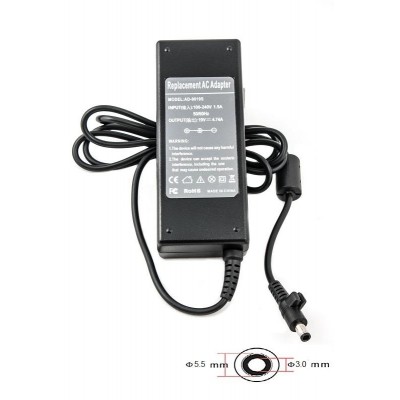 Блок питания для ноутбука;мощность: 90 Вт;напряжение: 19 В;ток: 4,74 А;разъем: 5.5x3.0;совместимость: SAMSUNG ;* Series : N ;* N110-12PBK ;* Series : N110 ;* N110-12PBK ;* N110-anyNet N270 BBT ;* Series : N120 ;* N120-12GBK ;* N120-12GW ;* N120-anyNet N27 Diawest