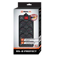 Сетевые фильтры, удлинители REAL-EL REAL-EL RS-8 PROTECT, 3m, black (EL122300022) Diawest