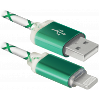 Дата кабель USB 2.0 AM to Lightning 1.0m ACH03-03LT GreenLED backlight Defender (87553) Diawest