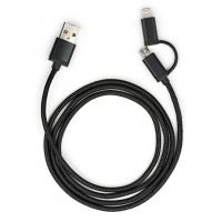 Дата кабель USB 2.0 AM to Micro 5P + Lightning 1m black Vinga (VCPDCLM1BK) Diawest