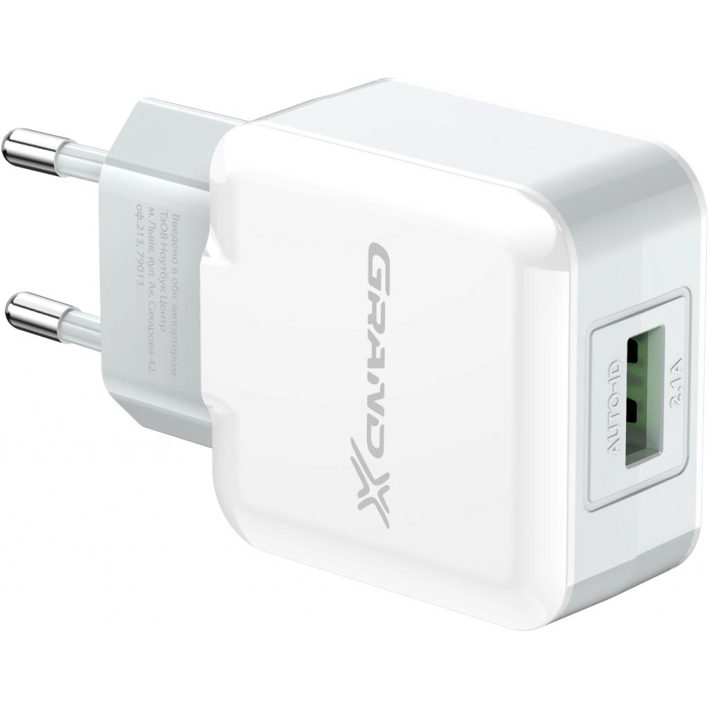 Зарядний пристрій Grand-X USB 5V 2,1A White + cable USB -> micro USB, Cu (CH-03UMW) Diawest